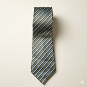 Gianfranco Valentino Italy Silk Striped Tie Blue Green Grey Gold Made in Canada‎